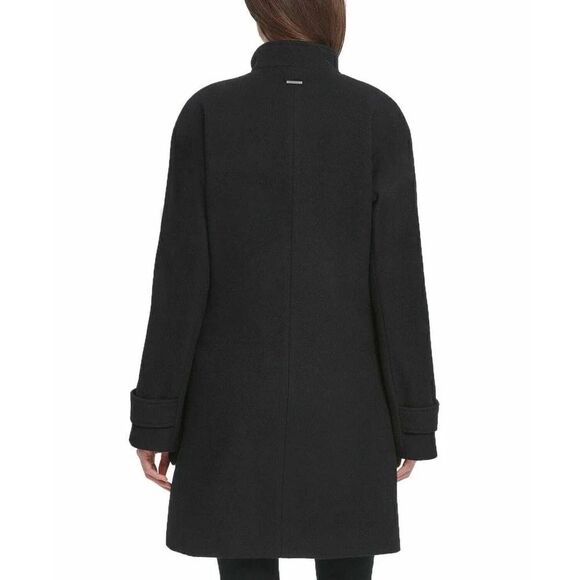 DKNY Women's Faux-Fur-Pocket Walker Coat Black Wool Blend Medium NWT - Picture 2 of 11